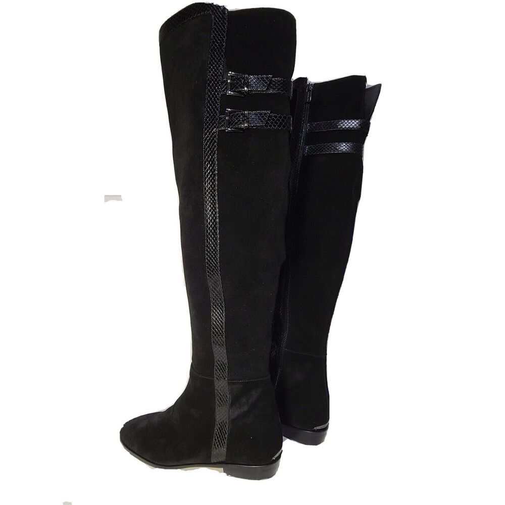 Michael Kors Womens boots OTK Over the Knee black Suede snake trim flat sz 7.5